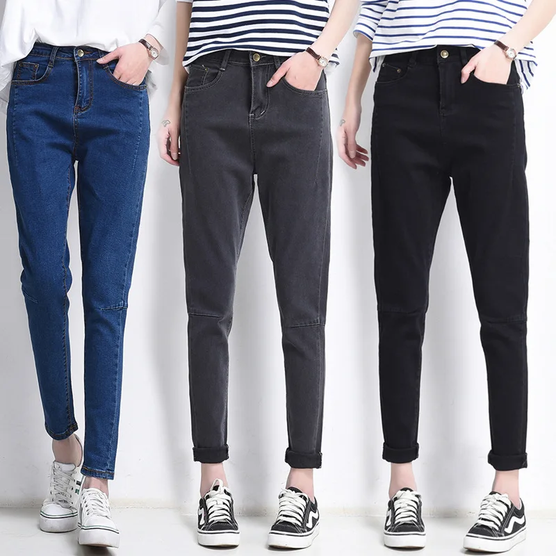 Винтажные BF стильные облегающие джинсы с высокой талией, эластичные женские синие джинсы с эффектом потертости, обтягивающие джинсы, женские джинсы, брюки