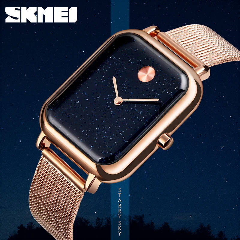 

SKMEI Men's Luxury Leather Quartz Watches Stainless Steel Star Sky Wristwatches Rectangle 30M Waterproof Watch Relogio Masculino