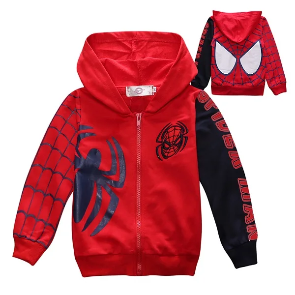 Весенне-осеннее Детское пальто для мальчиков, хлопковая куртка с рисунком Человека-паука повседневная спортивная одежда с капюшоном для маленьких детей 1-6 лет - Цвет: Красный