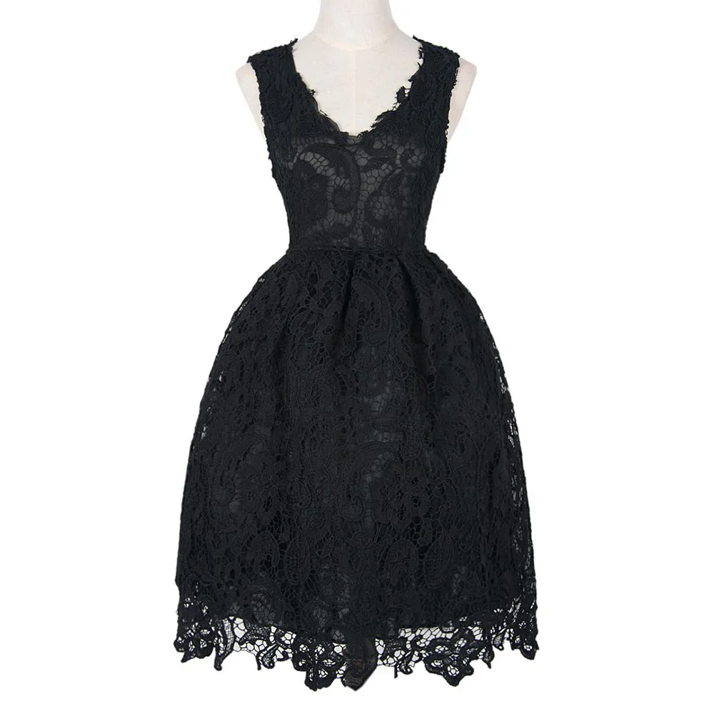 

2018 Women's European and American fashion dress tutu pure color lace dress femal groot
