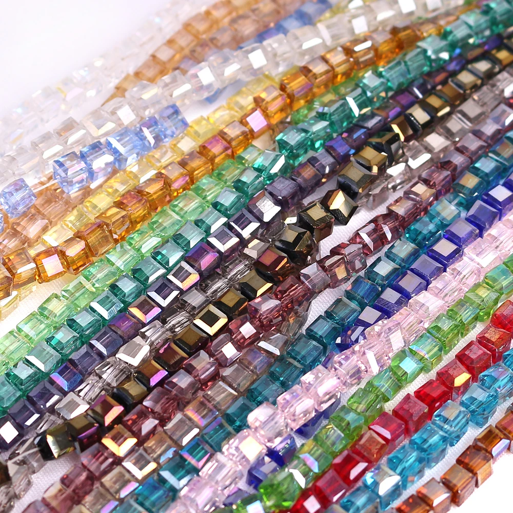 480pcs/lot Crystal Glass Faceted Beads Square 4mm Cubic Pearl Loose AB Chinese Beading For DIY Making Beadwork Cheap | Украшения и
