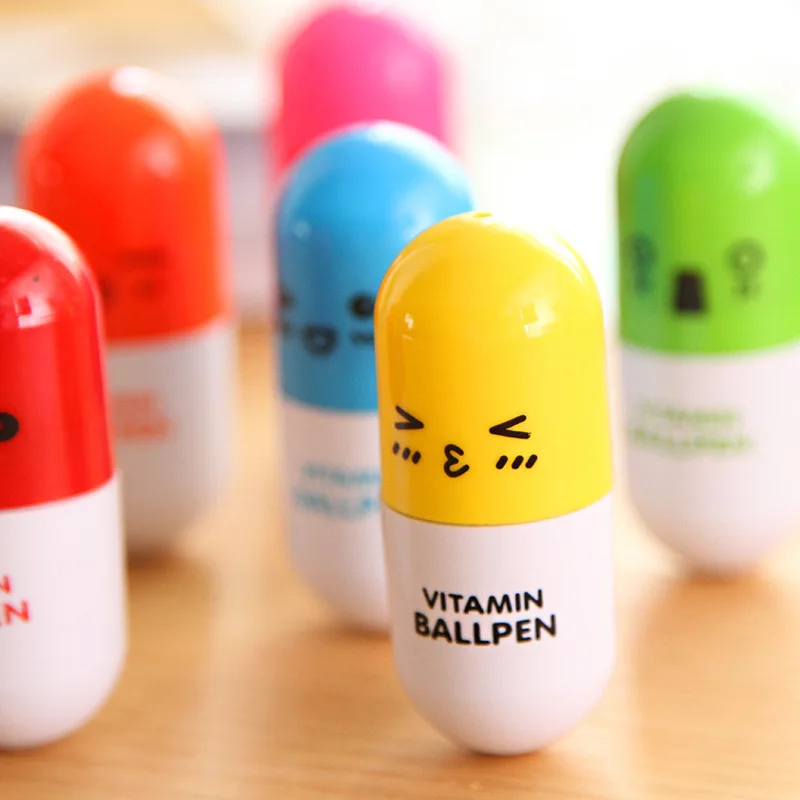 

1PC cartoon pill plastic ballpoint pen retractable pen creative stationery student school supplies cute advertising office pen