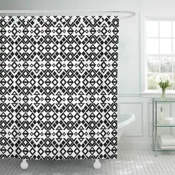 

Shower Curtain with Hooks Diamond Ethnic Pattern Ikat Mexico Native Navajo Abstract American Asian Bathroom Curtains
