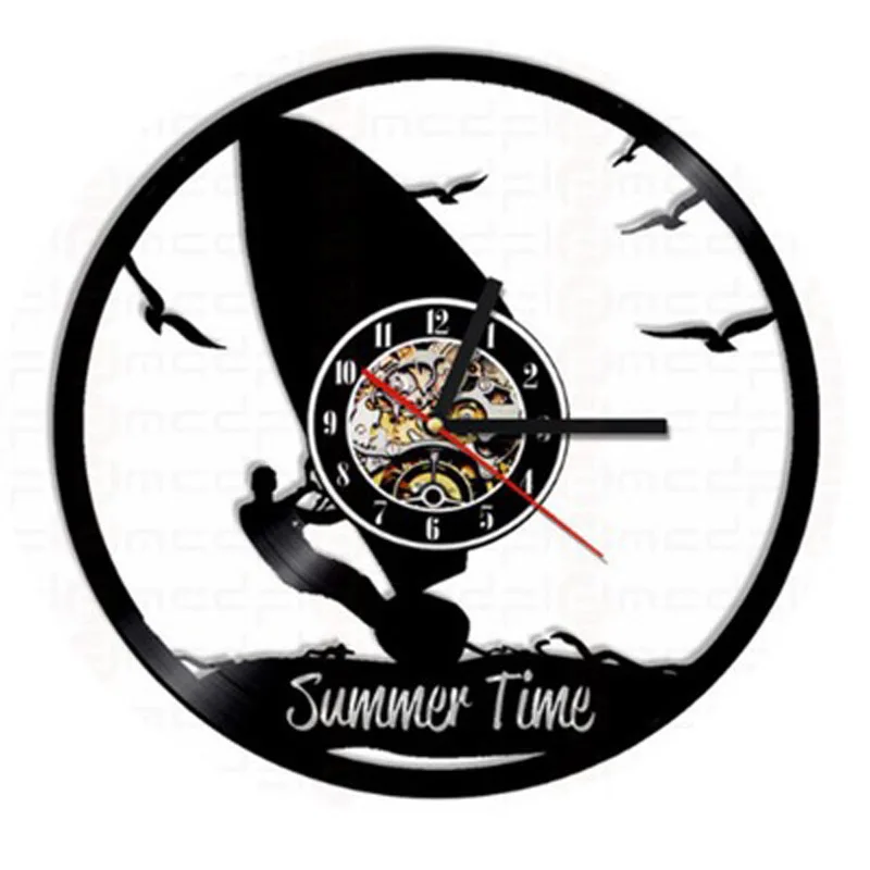 Сёрфинг винтажная Виниловая пластинка настенные часы для серфинга Лето пляжное время силуэт 3D наклейки настенные часы домашние декоративные часы - Цвет: Type 6