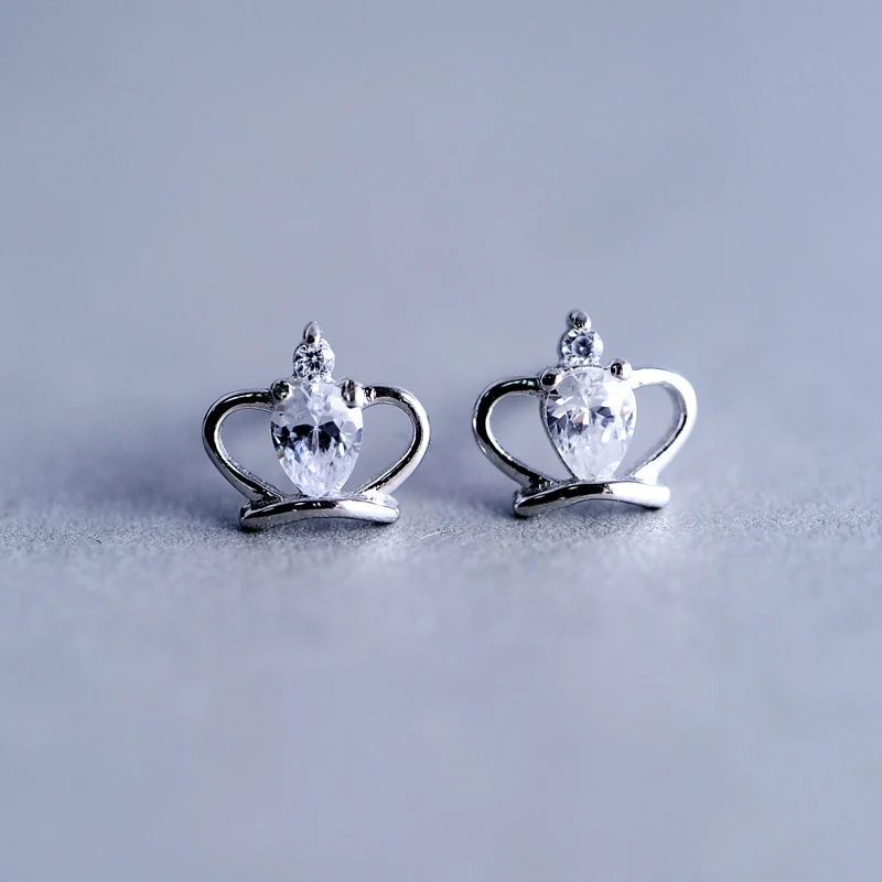 

925silver small zircon Earrings Sterling Silver CZ Stud Earrings crown new Korean female simple Earrings for women gift