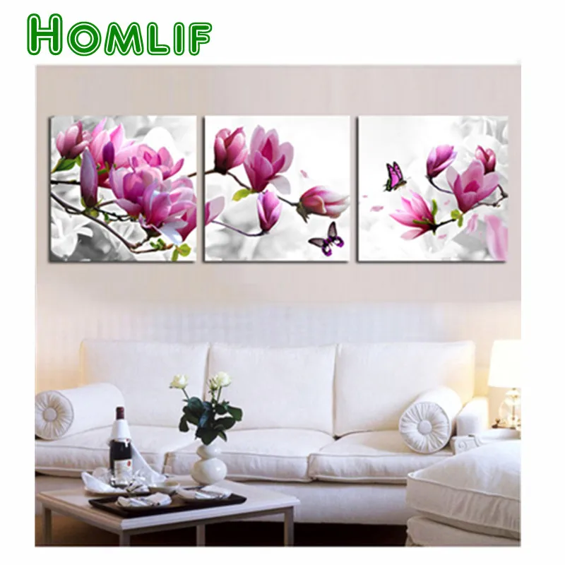 Triptych diy Diamond Embroidery Drill diamond Painting Wall Art orchids Decoration pictures on the wall sitting room 3pcs Crafts | Дом и сад