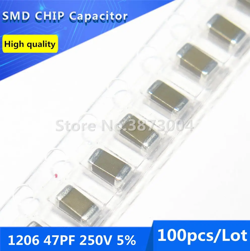 

100pcs 1206 47PF 250V 5% Thick Film Chip Multilayer Ceramic Capacitor