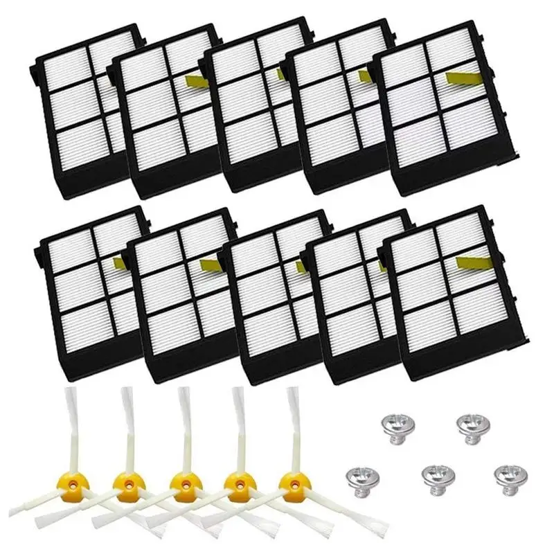 

Side Brushes Filters Replacement For iRobot Roomba 860 880 805 980 960 Robotic Vacuum Parts 800 900 Series 10 Filters, 5 Side