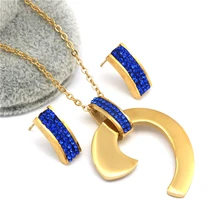 Черный синий белый циркон серьги ожерелье наборы Золото Цвет Нержавеющая Сталь Ювелирные наборы для женщин