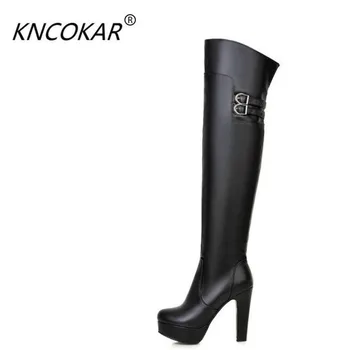 

Hot sale female round head thick with super heels knee-high boots knights of the spring and autumn period big size zipper