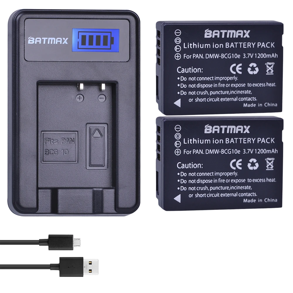 Аккумулятор 2xDMW BCG10 DMW BCG10E + зарядное устройство USB с ЖК дисплеем для Panasonic