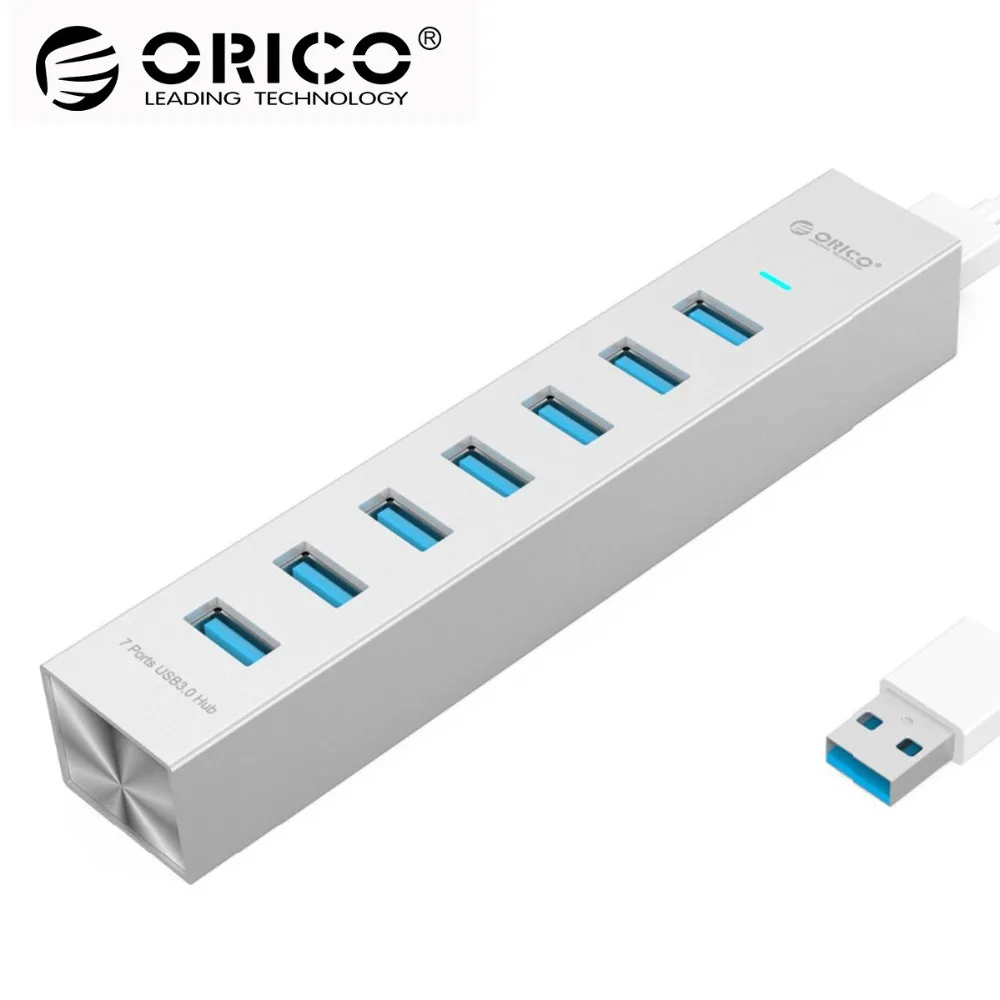 ORICO Aluminum 7 Ports USB HUB USB3.0 HUB High Speed Up to 5Gbs Usb splitter Usb hub with Power adapter for computer usb hub