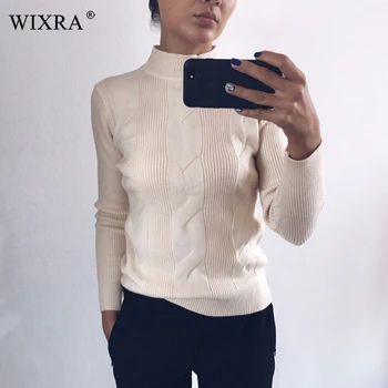 

Wixra 2017 Winter Women Fashion Turtleneck Full Sleeve Slim Pullovers Solid Casual Knitted Ribbed Sweater Jumpers For Female
