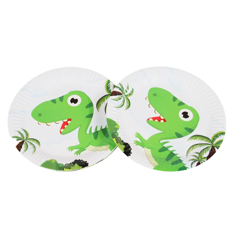 

10pcs Cartoon Dinosaur theme party Paper plate Kids Boys Birthday Party Decor children favor cake dish Disposable Tableware