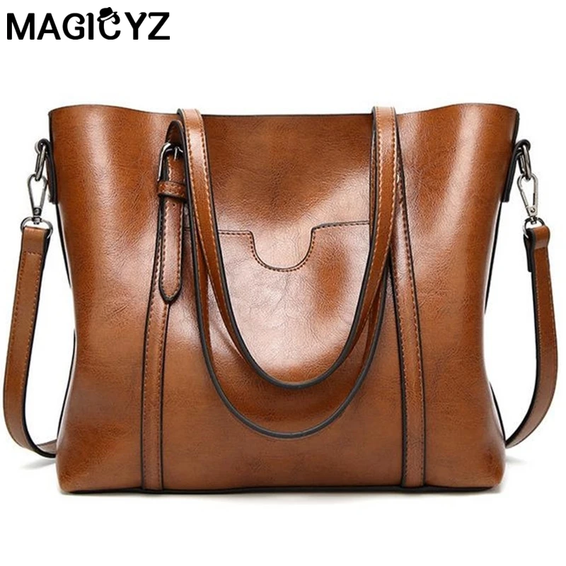 Women bag Oil wax Women’s Leather Handbags Luxury Lady Hand Bags With Purse Pocket Women messenger bag Big Tote Sac Bolsos Mujer