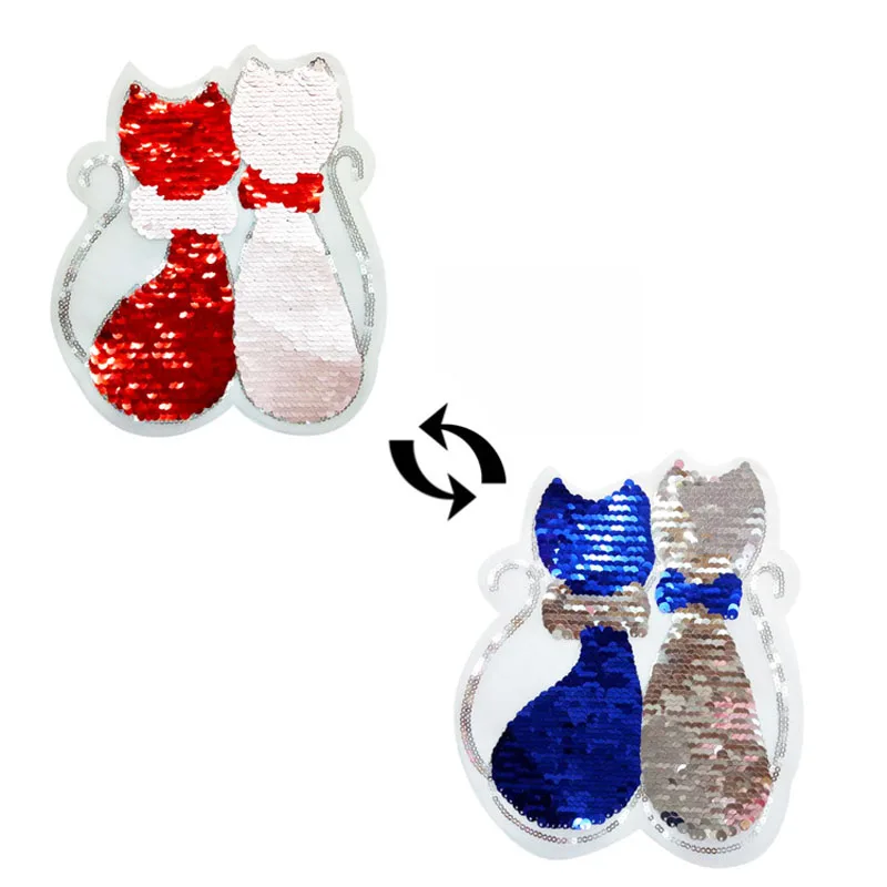 

cat Reversible Change color Sequins Sew On Patches for clothes DIY Patch Applique Bag Clothing Coat Sweater Crafts NL383