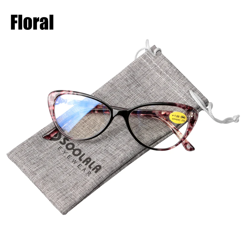 SOOLALA очки для чтения «кошачий глаз» женские w/перламутровые руки асферические линзы с покрытием увеличительные очки Пружинные шарниры очки для пресбиопии - Цвет оправы: Floral