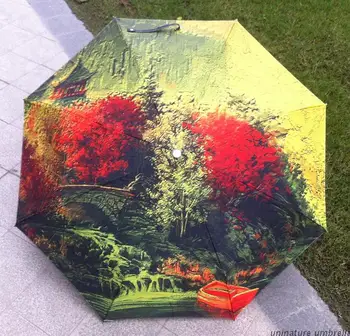 

Beautiful personality oil painting umbrella traditional Chinese painting 3 fold umbrellas