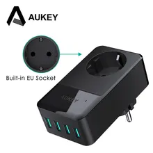 Зарядное устройство Aukey для путешествий, мульти USB, 4 порта, адаптер для мобильного телефона, умное настенное зарядное устройство, быстрая зарядка для телефона со встроенной Европейской розеткой