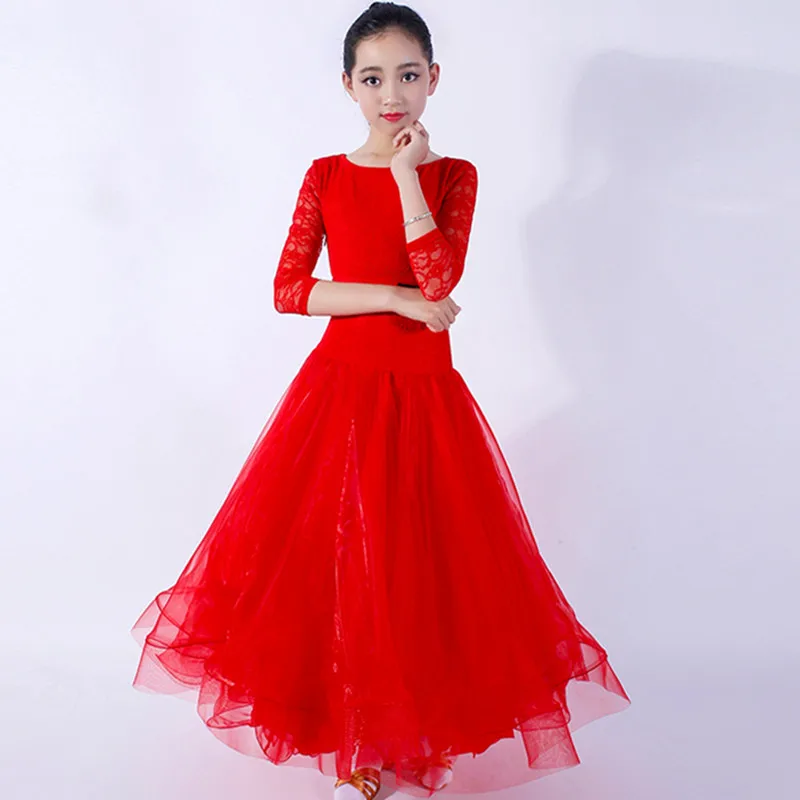Lace Stitching Kids Ballroom Dress Waltz Dresses Standard Dance Dress For Girls Dance Wear Lyrical Princess