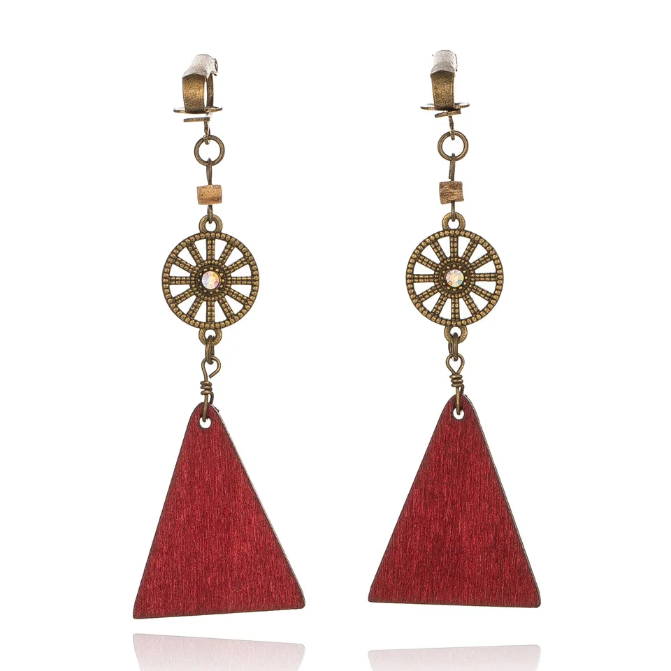 

EXYNLON geometry earrings 2019 Women's jewelry fashion Circular mesh Triangular eardrop personality Wood fringed material