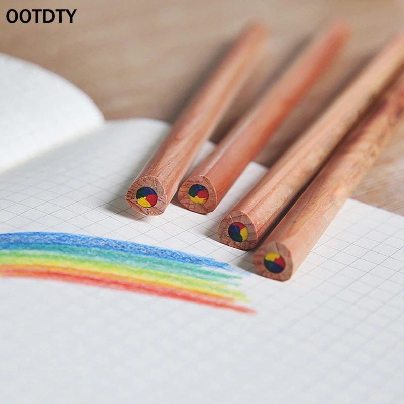 OOTDTY 6 шт. радужные разноцветные карандаши ручки натуральные деревянные листья