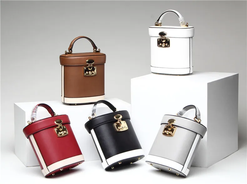 

2018 New Bucket Vintage Medicine Bags Ladies Handbag Single Shoulder Messenger Soft Solid Elegant Leisure Contrast Color