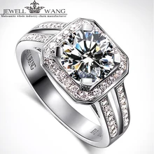 JewellWang 18K White Gold Rings for Women Luxury Princess Square 1.0CT Carat Certified Moissanite Engagement Ring Diamond Side