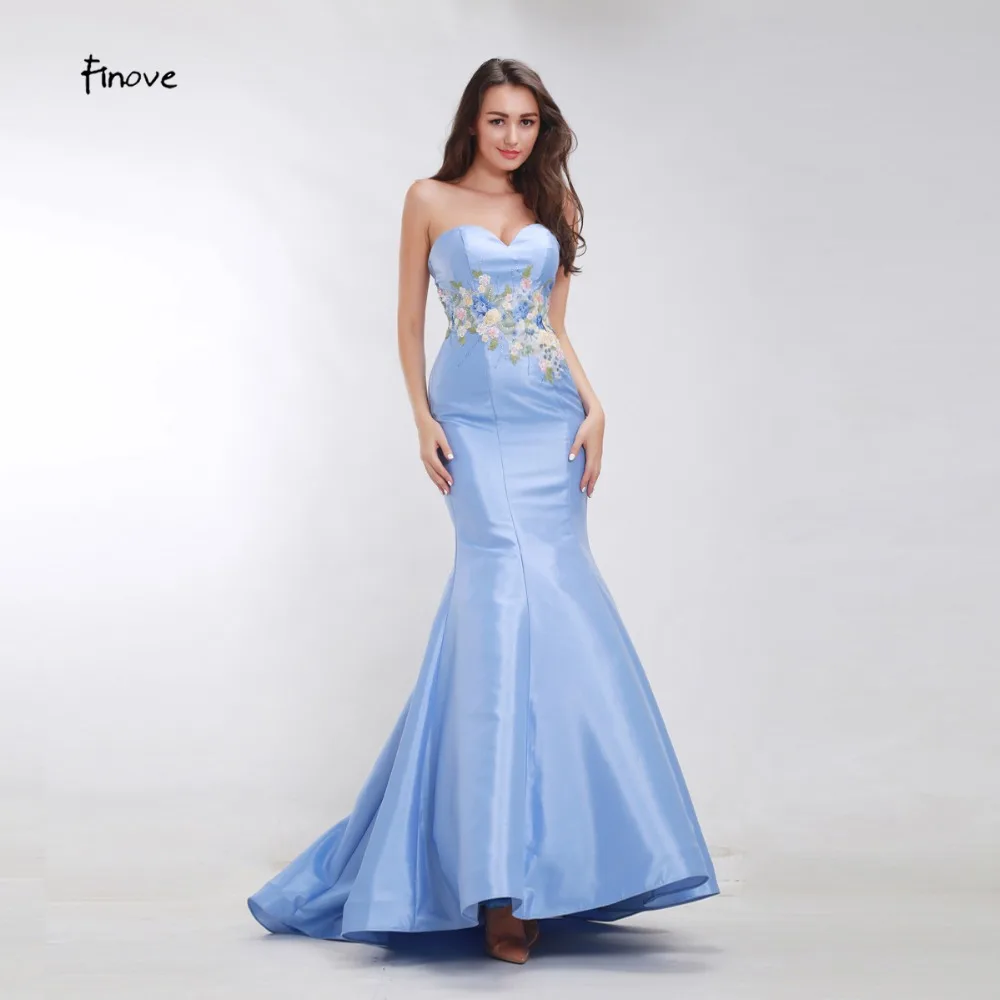 

Finove Floral Appliques Evening Dresses 2019 New Baby-Blue Elegant Mermaid Dresses Sexy Sweet-Heart Neck Long Women's Dresses