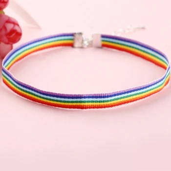 

Men Women Gay Pride Rainbow Choker Necklace LGBT Gay And Lesbian Pride Lace Chocker Color Ribbon Collar Punk Jewelry Party Gift