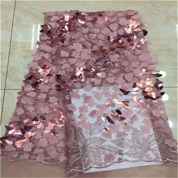 

2019 Hot Sell French pink Sequin lace fabric,High Quality African 3d lace fabric Tulle Mesh Net Lace Sequin Evening Fabric