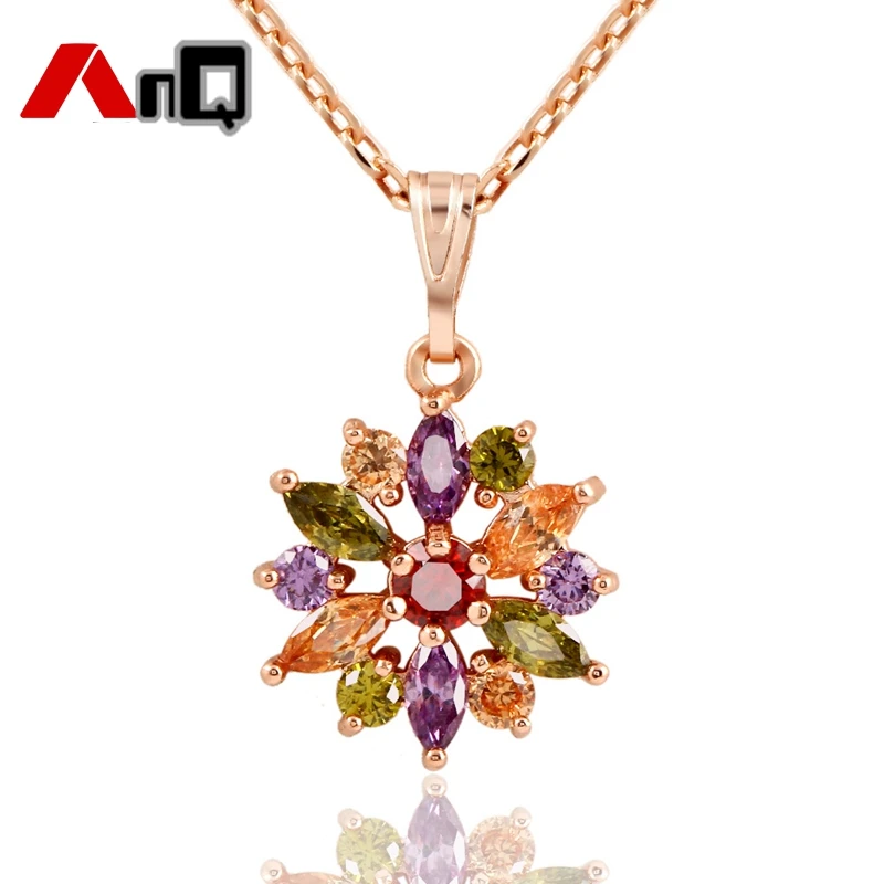 AnQ Fashion Famous Brand Flower Necklace with Multi AAA Zircon ...