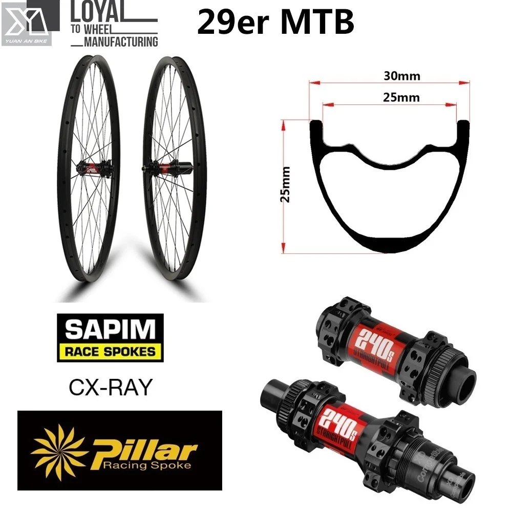 345 г Супер светильник, вес 29er, MTB обод, углеродное колесо для горного велосипеда, XC колесная бескамерная готовая к использованию со ступицей DT Swiss 240