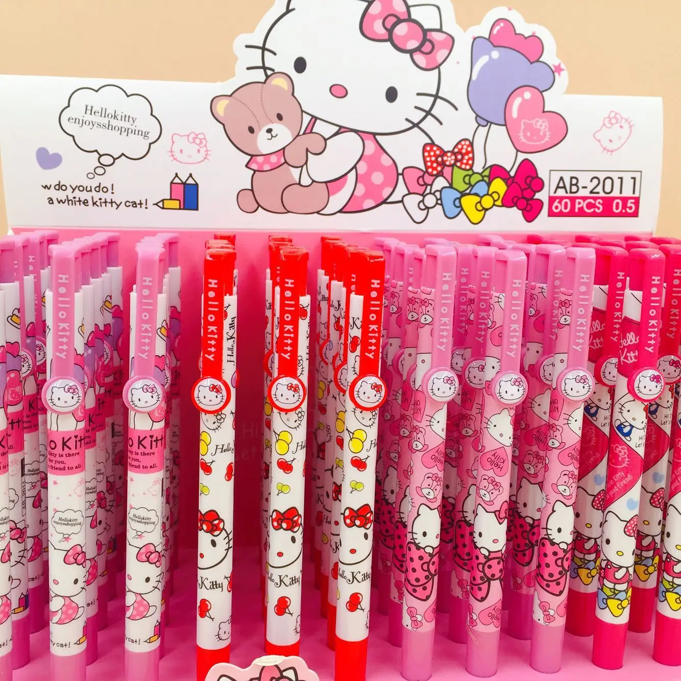 

4 pcs/lot Hello Kitty Lovely Press Ballpoint Pen School Office Supply Gift Stationery Papelaria Escolar