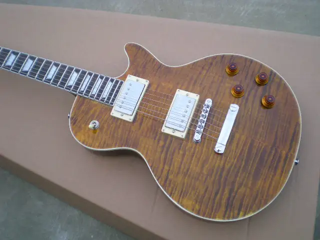 

One piece Neck Tiger Flame guitarra Electric guitar with Chrome hardware, Maple body stdard guitar,Free shipping