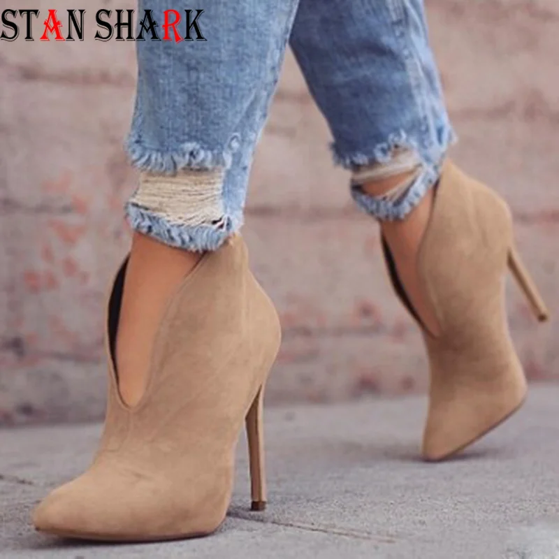 

2019 Spring Autumn Woman Sexy Suede Women's Boots Nubuck Pointed Toe Sexy High Heels Ankle Boots Wedding Party Riding Boots