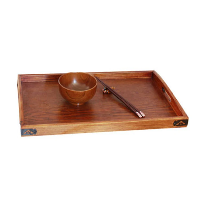 Image Mayitr 1pcs Wooden Serving Tray Wood Breakfast Tea Serving Bed Tray Dishes Plates With Handle For Tableware Brown