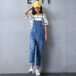 1116 джинсовые Dumpsuits для женщин 2018 весна комбинезоны для девочек отверстия корейской моды прекрасный свободные уличная дамы