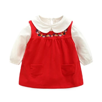 

Spring and Autumn New Baby Girl's Beautiful Vest Dress, Age for 9M-3T,Set Celebration Red Dress and White T-shirt