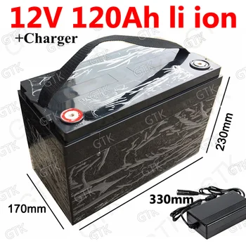

GTK waterproof 12v 120ah lithium ion Rechargeable bateria li ion 18650 BMS 3s for solar light Golf Car UPS Boat RV + 10A Charger
