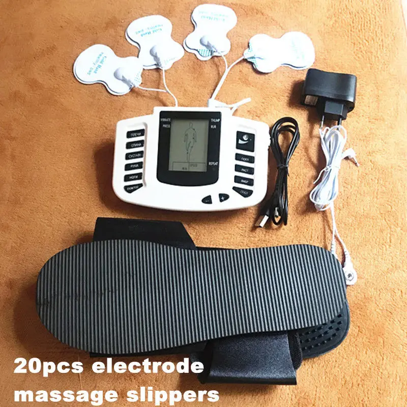 Tens цифровой массаж тела импульсный электростимулятор машина+ 20 шт электроды+ тапочки для массажа ног+ сумка для хранения - Цвет: 20 electo n slippers
