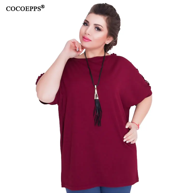 Comprar 2019 moda Vintage suelta tamaño grande verano mujeres tapas gasa encaje Oficina Camiseta Tallas grandes mujer negro mujeres XL 6XL