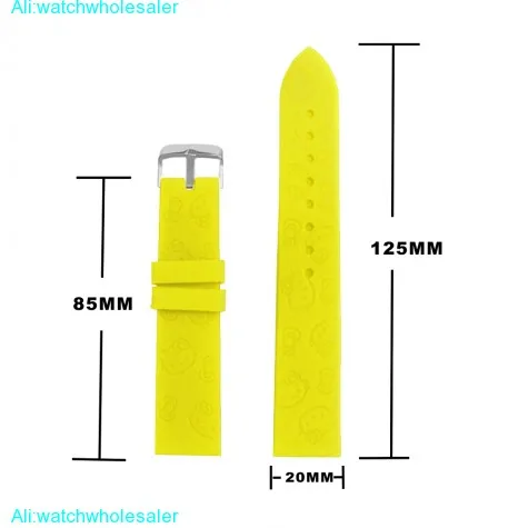 20mm Yellow Hello Cartoon Silicone Jelly Lady Watch Band Straps WB1086C20JB