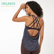 Imlario женский спортивный Топ 2 в 1, топ на бретельках с перекрещивающимися ремешками, высокая ударная одежда для спортивной йоги, топ, Встроенный бюстгальтер для тренировок, спортивные рубашки для бега