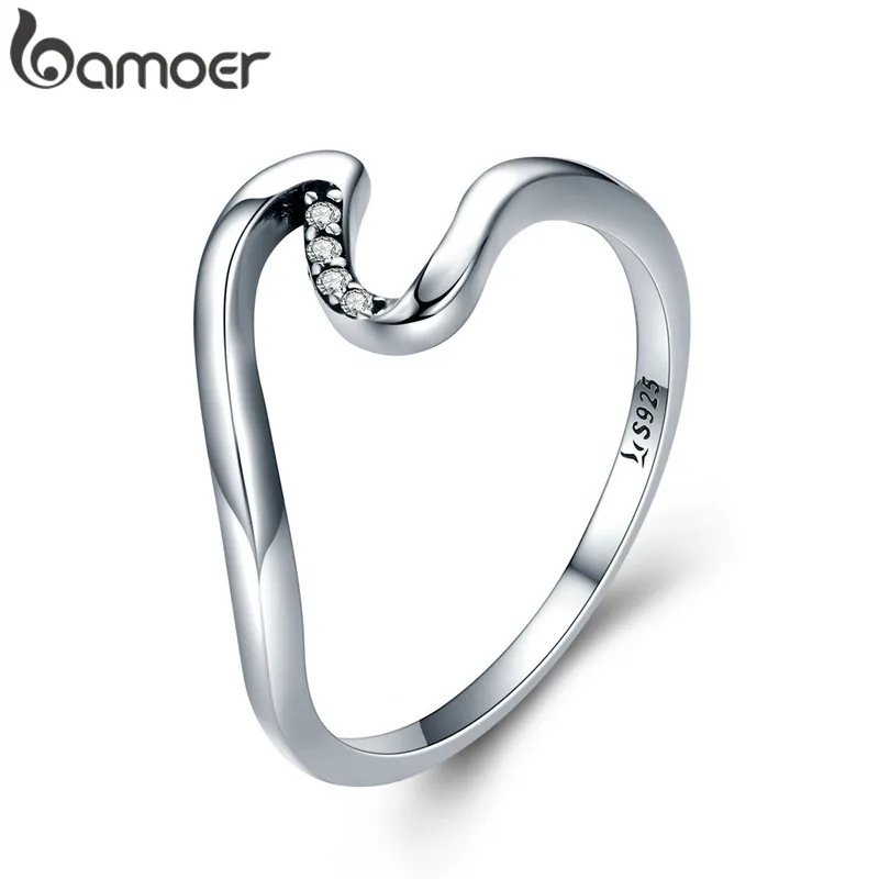 BAMOER HOT SALE Wave Ring Pure Genuine 925 Sterling Silver Bohemian Summer Ring Collection GXR378