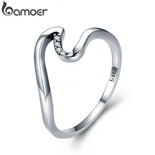 BAMOER HOT SALE Wave Ring Pure Genuine 925 Sterling Silver Bohemian Summer Ring Collection GXR378