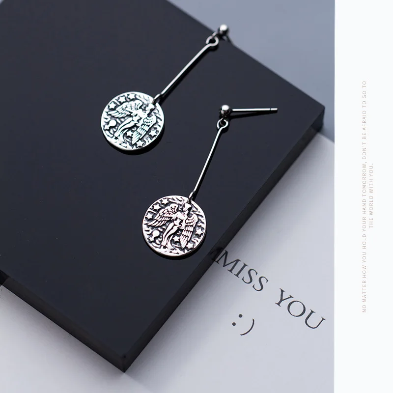 Vintage Portrait Disc Long Dangle Earrings for Women Minimalist Drop Geometrical Round Angel Coin Earrings Jewellery Bijoux 2019 (5)