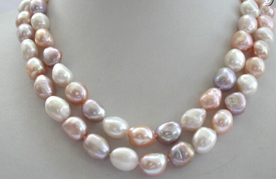 

huij 002381 stunning 2rows BIG baroque multicolor freshwater pearl necklace
