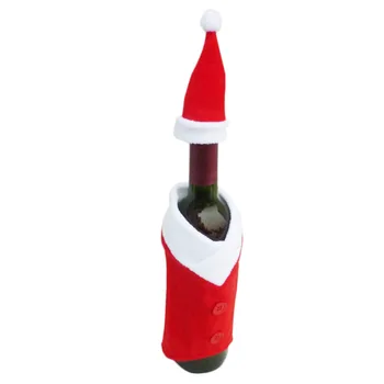 

2 Pcs/set Merry Chirstmas Decoration Santa Wine Bottle Cover Gift Wrap Party Decor Red Santa Clause Dress Cute Hat