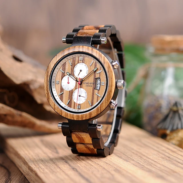 Bobo Bird Wooden Watches Men Quartz Wrist Watch Stopwatch Gift For Bobo Bird Wooden Watches Men Quartz Wrist Watch Stopwatch Gift For Male Friend In Wood Box